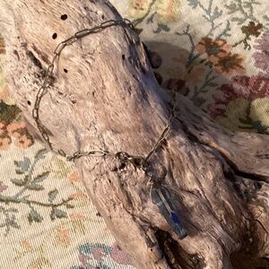 Antique Brass Paperclip Link Chain Necklace w/ Free Form Labradorite Pendant 16”